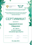 Сертификат победителя Конкурса профессионального мастерства. 30.11.2022 г.